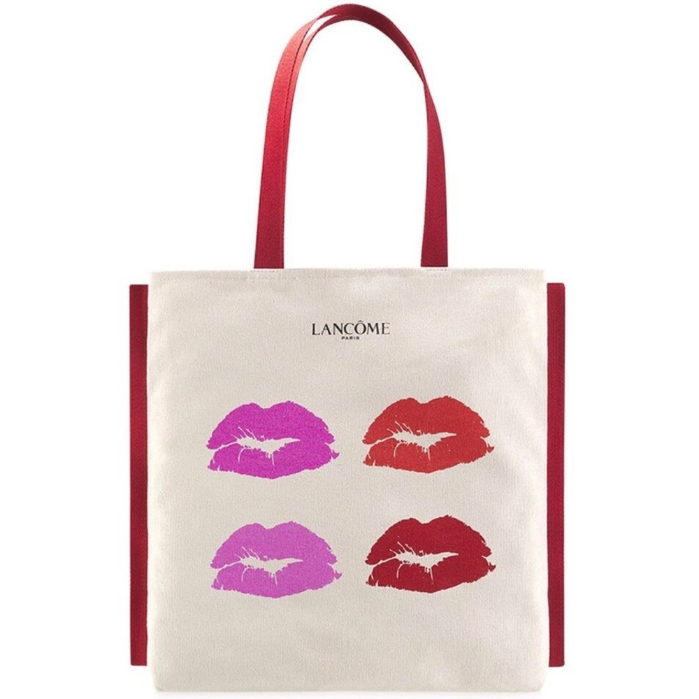 Lancôme Paris Red Pink Lips Canvas Tote Bag